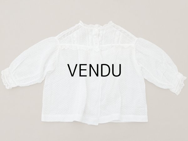 画像8: ＊蚤の市＊1900年頃 アンティーク ベビー用 ブラウスドット刺繍のコットンファブリック  (8)