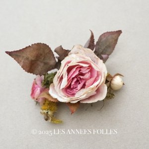 画像: 1900年頃 アンティーク薔薇の布花 パウダーピンク