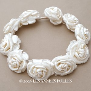 画像: アンティーク シルクサテン 薔薇の布花のティアラ 花冠 オフホワイト