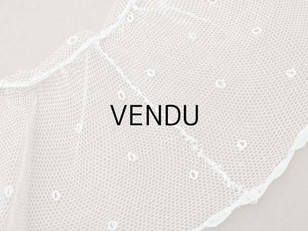 画像8: アンティーク 幅広 フリルレース 2.45m オフホワイト ドット刺繍入り チュールレース  幅11.5cm  (8)