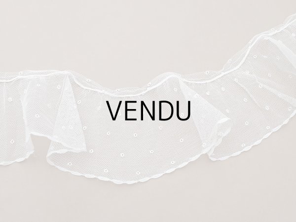 画像3: アンティーク 幅広 フリルレース 2.45m オフホワイト ドット刺繍入り チュールレース  幅11.5cm  (3)