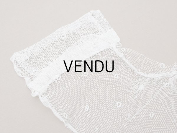 画像4: アンティーク 幅広 フリルレース 2.45m オフホワイト ドット刺繍入り チュールレース  幅11.5cm  (4)