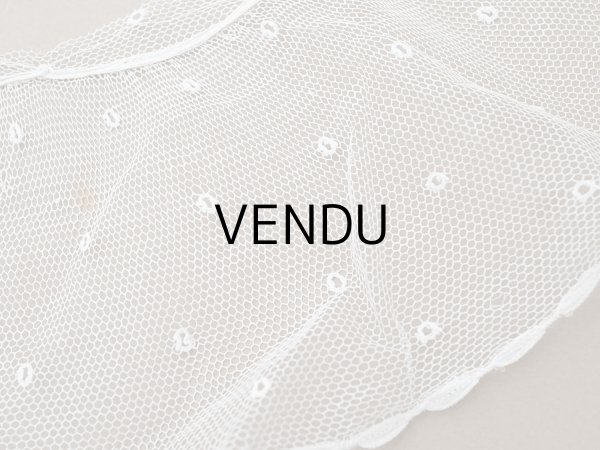 画像10: アンティーク 幅広 フリルレース 2.45m オフホワイト ドット刺繍入り チュールレース  幅11.5cm  (10)
