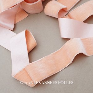 画像: アンティーク シルク&コットン製 幅広 ベルベットリボン サーモンピンク 83cm ダブルフェイス PON 787 N 9 COL 602