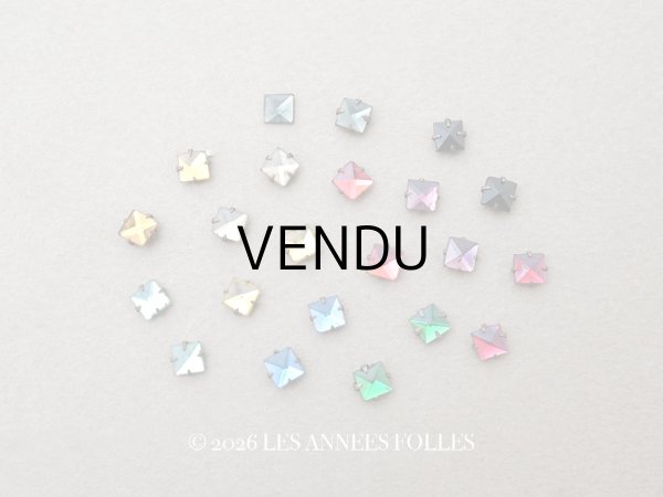 画像1: 19世紀 アンティーク グラスストーン スクエア 5mm 22ピースのセット ラインストーン (1)