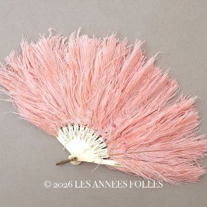 画像: *蚤の市*1900年頃 アンティーク 花模様 淡いピンクのフェザーの小さなファン