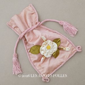 画像: アンティーク ロココモチーフ付 シルク製 お菓子袋 オモニエール オールドローズ 