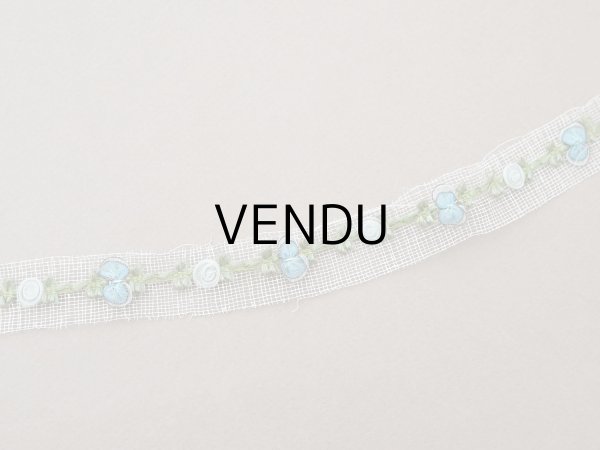 画像4: アンティーク シルク製 薔薇のロココトリム パウダーブルー＆サックスブルー ロココリボン  (4)
