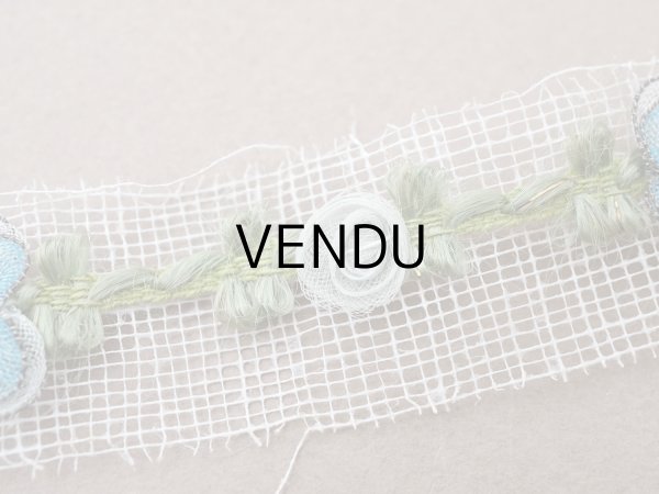 画像2: アンティーク シルク製 薔薇のロココトリム パウダーブルー＆サックスブルー ロココリボン  (2)