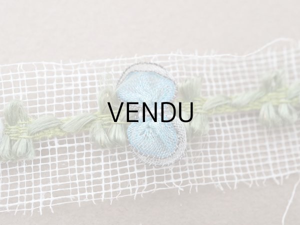 画像3: アンティーク シルク製 薔薇のロココトリム パウダーブルー＆サックスブルー ロココリボン  (3)