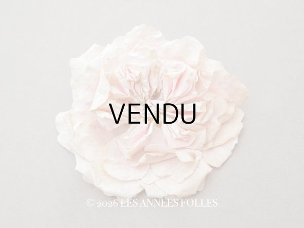 画像1: 1900年頃 アンティーク薔薇の大きな布花 パウダーピンク クウォーターロゼット咲き (1)