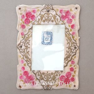 画像: アンティーク セルロイドのフォトフレーム ミルキーピンク 花模様