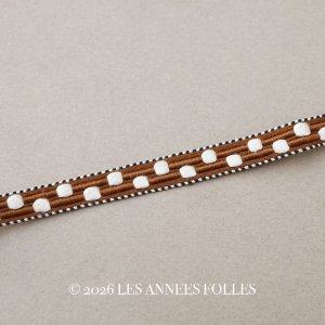 画像: アンティーク トリム ドット刺繍  ホワイト＆ブラウン&黒  8mm幅 1.65m 