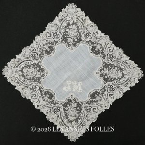 画像: アンティーク ポワンドガーズ  結婚式のハンカチ 【JM】イニシャル刺繍入り【ポワン・ド・ガーズ】 