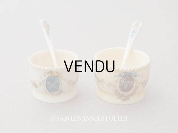 画像1: ＊蚤の市＊アンティーク キャビア用 小さなポット＆スプーンのセット (1)