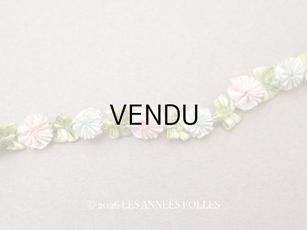 画像1: 【セール対象外】【クーポン対象外】アンティーク シルク製 薔薇のロココトリム パウダーピンク＆パウダーブルー ロココリボン 60cm (1)