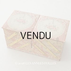 画像: アンティーク 薔薇の花かごのメダイヨン カルトナージュボックス 裁縫箱