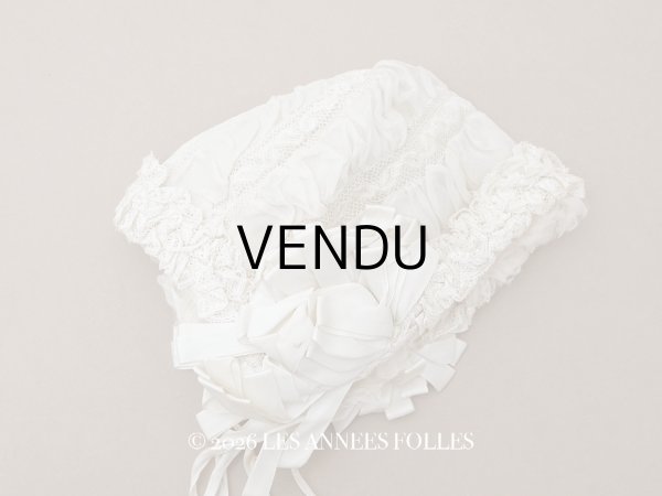 画像1: ＊蚤の市＊1900年頃  アンティーク ベビー用 ボネ (1)