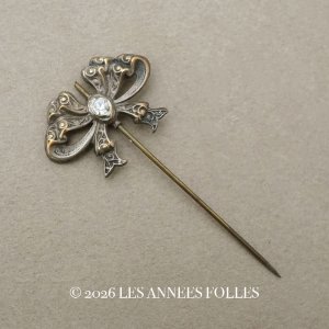 画像: 1900年頃 アンティーク エパングル リボン グラスストーン付
