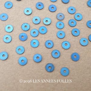 画像: 1900年頃 アンティーク ストライプ柄 スパンコール 4mm ブルー 