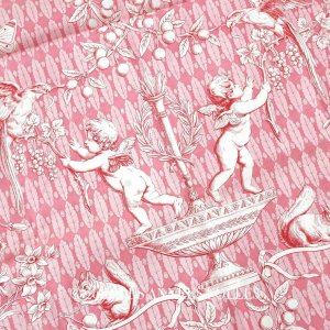 画像: 未使用 1900年頃 アンティーク 天使＆栗鼠＆蝶々 コットン製ファブリック  200×78cm