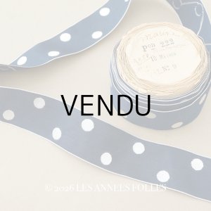 画像: アンティーク ドット刺繍入りグログランリボン 7.1m 3.6cm幅 ネイビーブルー & ホワイト PON 222 N 9
