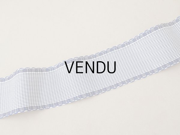 画像4: ＊蚤の市＊アンティーク 幅広 ピコットリボン 5.6m ブルー＆オフホワイト 格子柄  7cm幅 PON 217 N 16 (4)