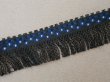 画像3: 19世紀末 アンティーク シルク製 フリンジ付 トリム 黒＆青＆シルバーグレイ 2.3cm幅 (3)