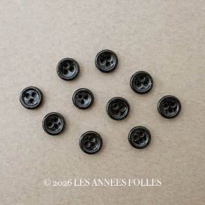 画像: アンティーク 極小 6mm ガラスボタン 10ピースのセット黒 ドール用