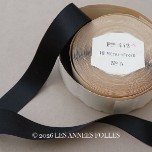 画像: 未使用 アンティーク リボン サテン&グログランのダブルフェイス 10m 2.6cm幅 黒