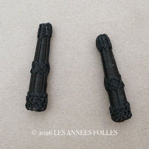 画像: 19世紀 アンティーク シルク製 パスマントリー 黒  2点セット