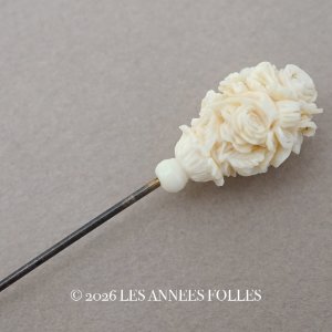 画像: 19世紀末 アンティーク ハットピン 薔薇  イボワリヌ製 