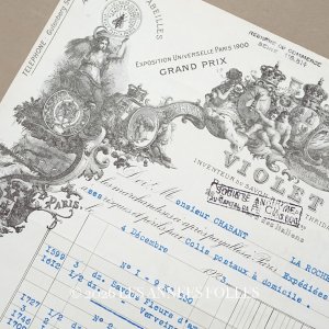 画像: 1923年 アンティーク パフュームリー VIOLET の請求書  天使＆女王蜂 - VIOLET PARIS -