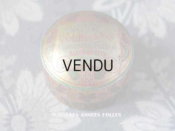 画像1: 1900年代 アンティーク ワセリン缶 ニースの菫 CREME DE VASELINE VIOLETTES DE NICE - PARFUMERIE MODERNE ALEXIS BIETTE - (1)