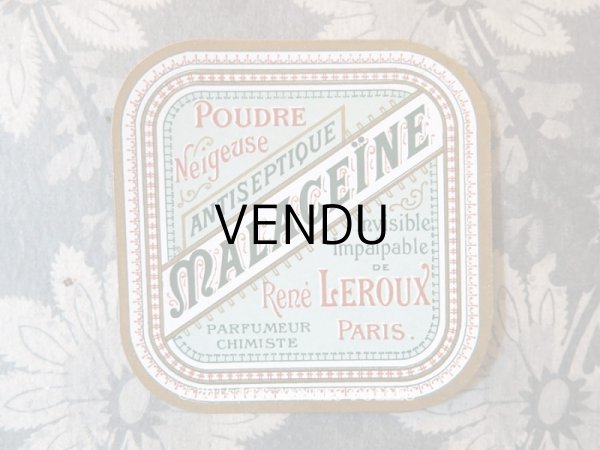 画像1: 1899年 アンティーク パウダーボックスのラベル POUDRE MALACEINE - RENE LEROUX PARIS - (1)