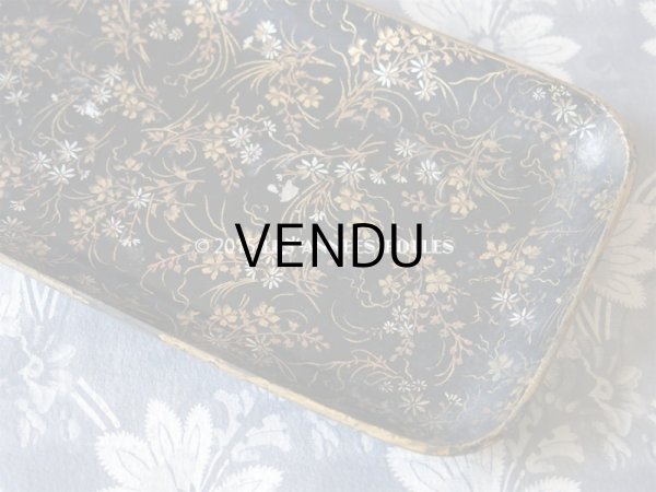 画像4: 19世紀 アンティーク ナポレオン3世 パピエマシェ トレイ 花模様 (4)