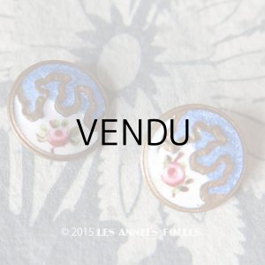画像: アンティーク エナメル ボタン 薔薇 ハンドペイント 2点セット