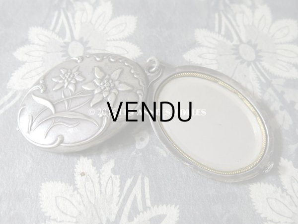 画像4: 1900年代 アンティーク シャトレーヌ 手鏡 エーデルワイス スライド式 ミラー ペンダント (4)