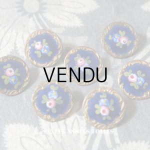 画像: アンティーク エナメル ボタン 薔薇 ハンドペイント ゴールドレリーフ 
