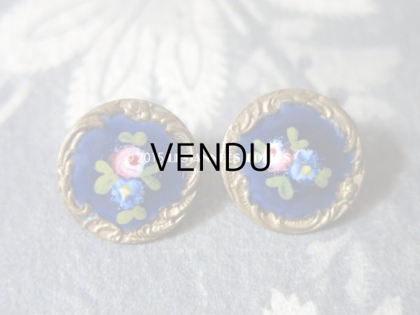 画像4: アンティーク エナメル ボタン 薔薇 ハンドペイント ゴールドレリーフ  (4)