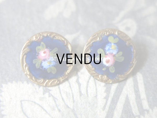 画像5: アンティーク エナメル ボタン 薔薇 ハンドペイント ゴールドレリーフ  (5)