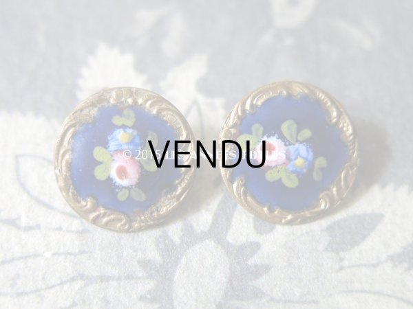 画像3: アンティーク エナメル ボタン 薔薇 ハンドペイント ゴールドレリーフ  (3)