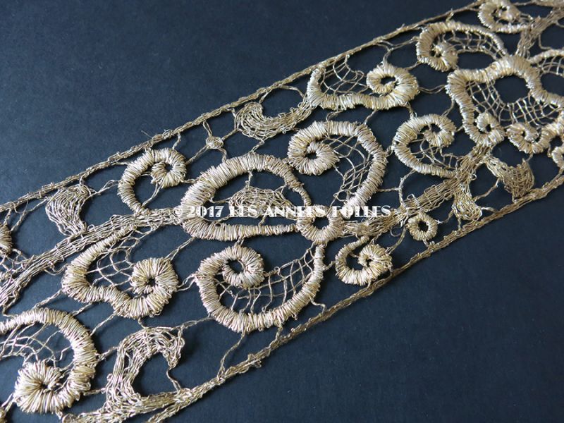 画像3: 1920年代 アンティーク メタルレース 花模様 アールデコ シャンパンゴールド 125cm (3)