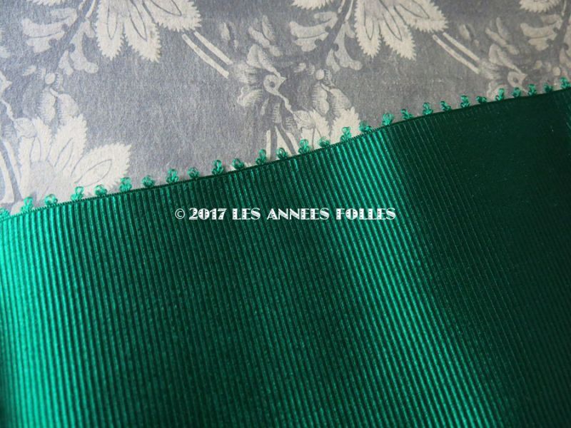 画像3: 1900年代 アンティーク シルク製 幅広 グログランリボン ピコット付 グリーン 2.8m (3)