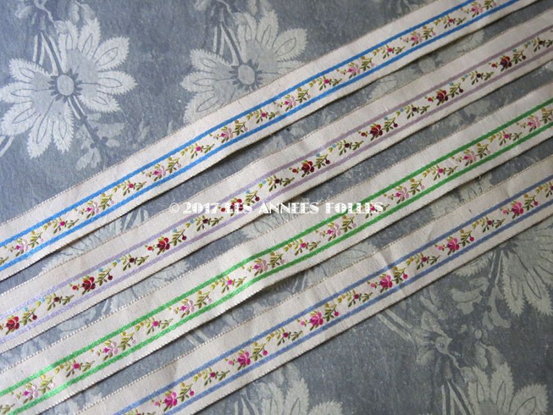 画像2: 19世紀 アンティーク シルク製 リボン ジャガード織 花模様 (2)