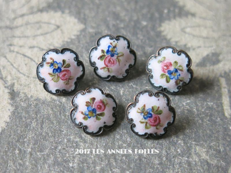 フランス アンティーク エナメル ボタン 薔薇柄 ハンドペイント フランス アンティーク エナメル ボタン 薔薇柄 ハンドペイント