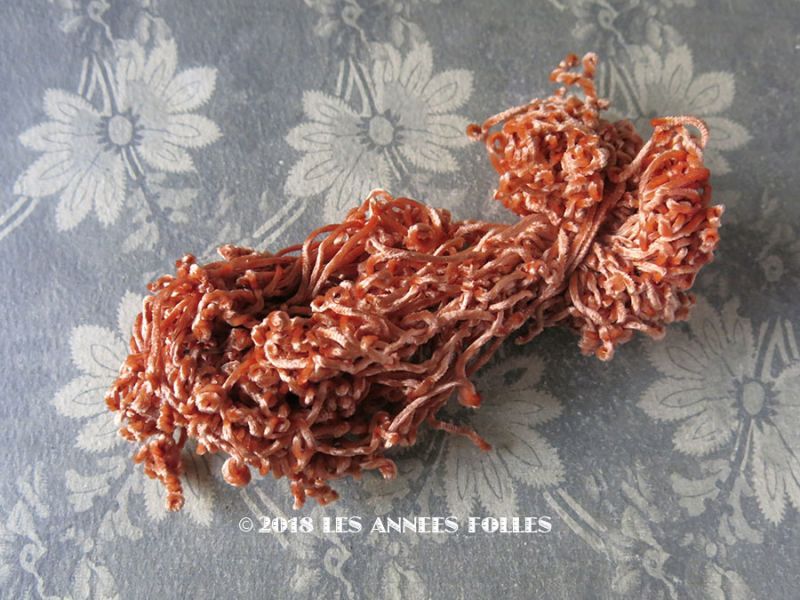 画像1: 1920年代 アンティーク  刺繍用 シルクベルベットの紐  シルク製 レンガ色 シェニール糸 シュニーユ糸 (1)