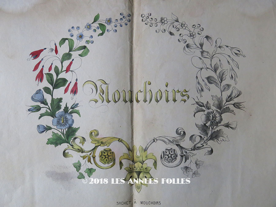 1840年代 アンティーク 刺繍図案 ハンキーケース Sachet A Mouchoirs Les Annees Folles