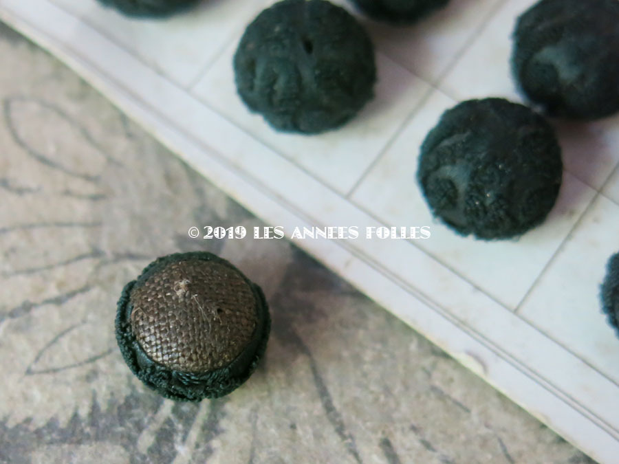 画像5: 19世紀 アンティーク シルク製 くるみボタン 11mm  10ピースのセット 深緑 (5)