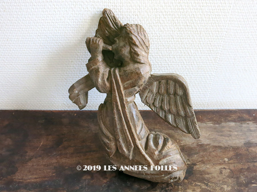 画像1: アンティーク 木製 教会の天使のオーナメント  (1)